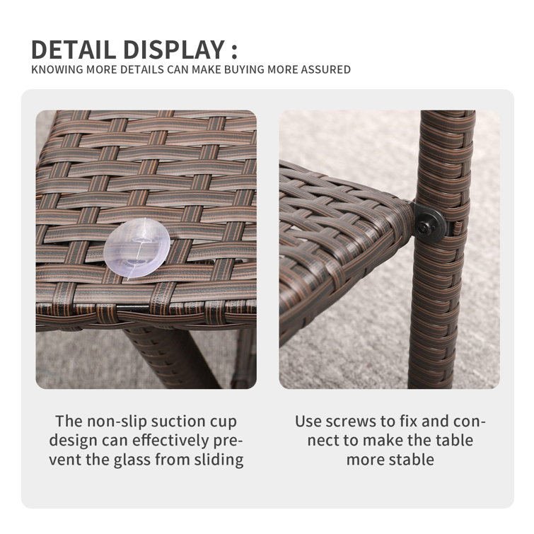 Latitude Run® Outdoor Wicker Glass Top Side Table Balcony Deck Side